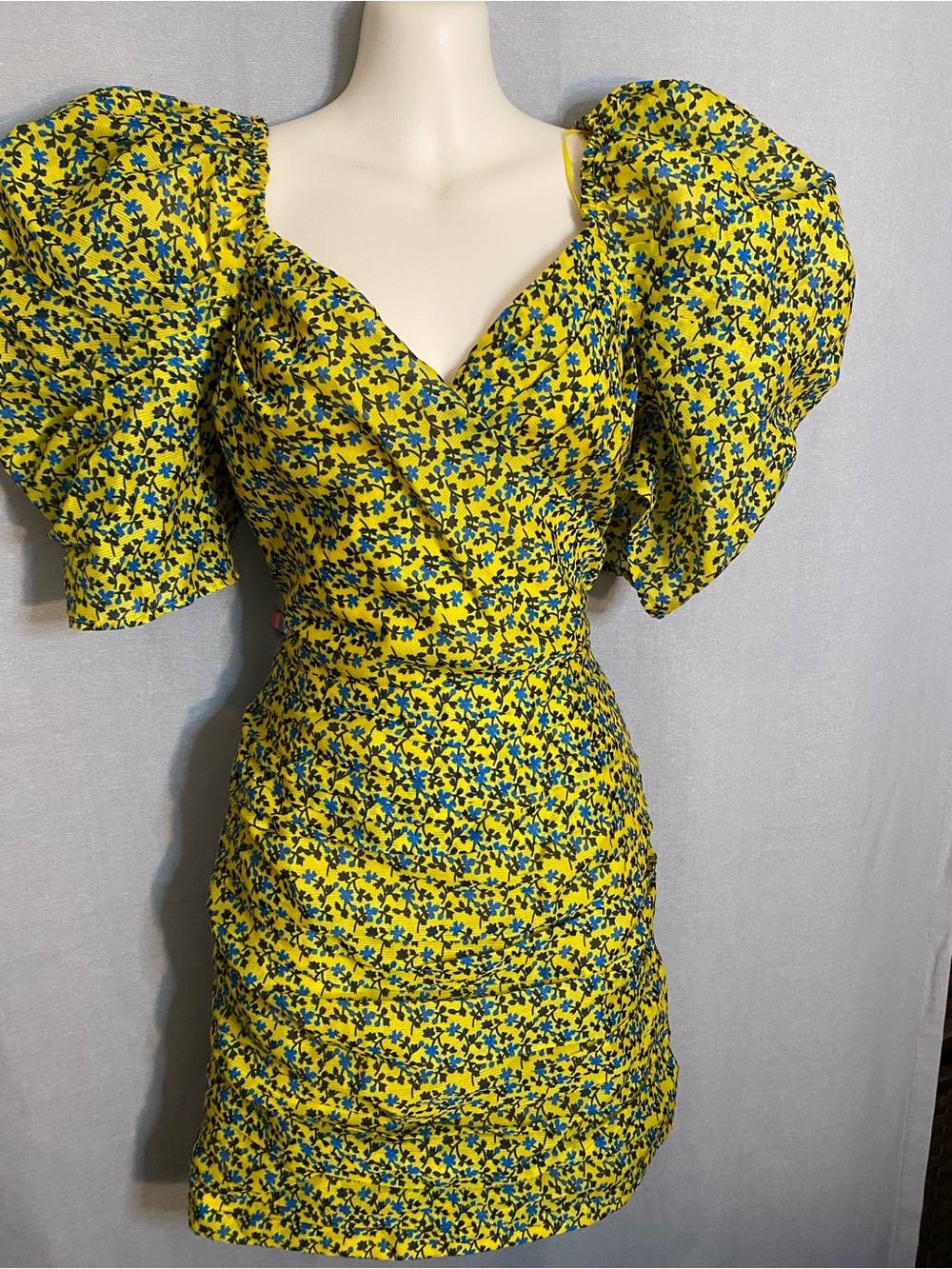 C/MEO Collective Yellow Floral Puff-Sleeve Mini Dress